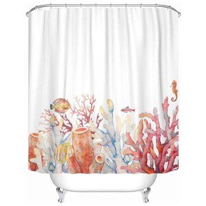 Coral Ocean Tropical Fish Extra Long 72"x78" Fabric Shower Curtain - with rings!